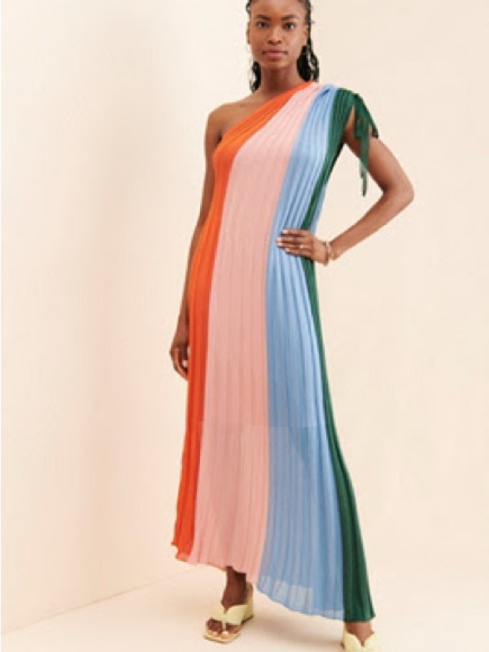 Anthropologie One-Shoulder Multicolor Pleated Maxi Dress
